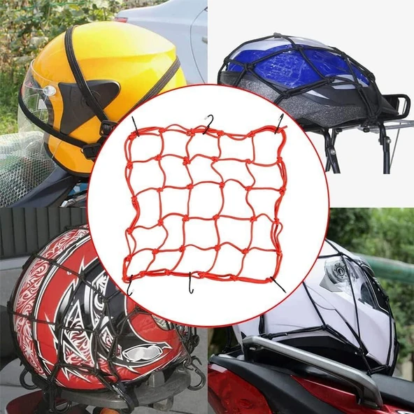 Motosiklet Kask Filesi – 6 Kanca | Kırmızı | 1 Metre Esneyebilir - 4