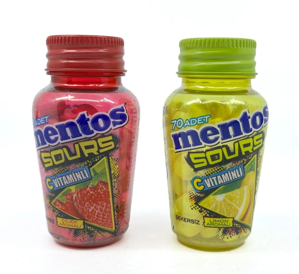 Mentos Sours Şekersiz Tatlandırıcılı C Vitaminli Limon ve Çilek Aromalı Tablet Şekerleme 49gr X 2 Adet - 1