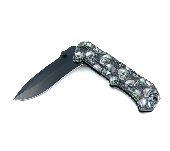 Kuru Kafa Desenli Kabze Flipper Mekanizma EDC Çakı - Siyah - Resim 4