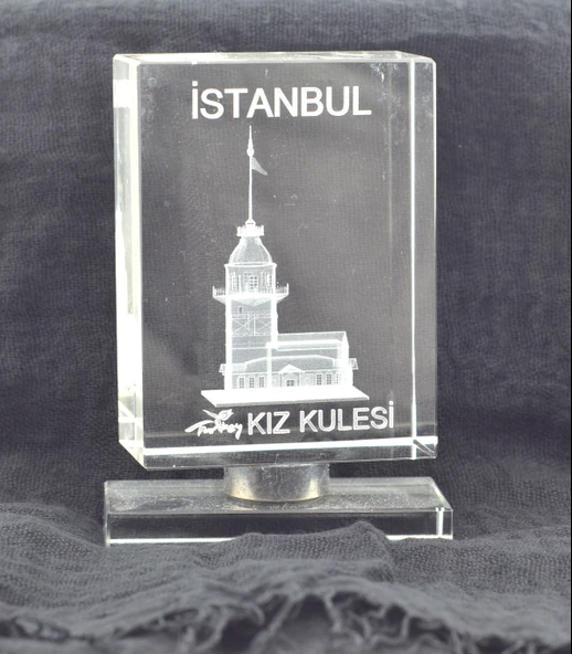 Dekoratif 3D Kristal Küp İstanbul Kız Kulesi (6cmx9.7cmx3cm)