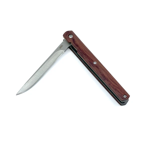 Özel Şık Kılıfında Ahşap Kabze Dikiş Tutmaz Flipper Çakı - Kahverengi - 4