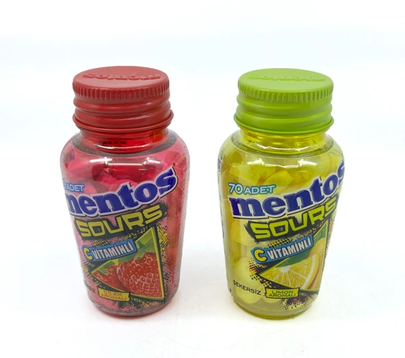 Mentos Sours Şekersiz Tatlandırıcılı C Vitaminli Limon ve Çilek Aromalı Tablet Şekerleme 49gr X 2 Adet - 2
