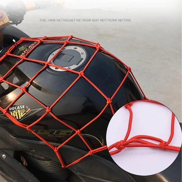 Motosiklet Kask Filesi – 6 Kanca | Kırmızı | 1 Metre Esneyebilir - 2