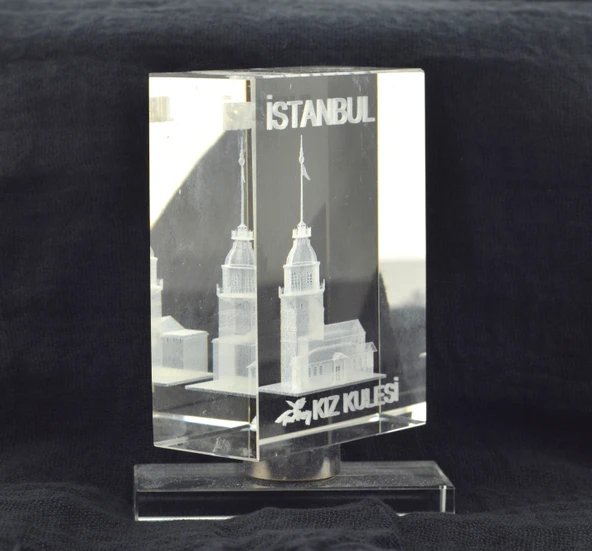 Dekoratif 3D Kristal Küp İstanbul Kız Kulesi (6cmx9.7cmx3cm) - 2