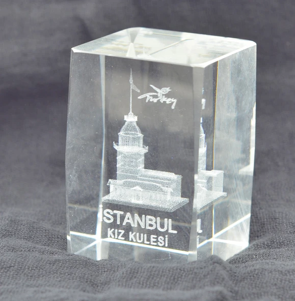 Dekoratif 3D Kristal Küp İstanbul Kız Kulesi (3.8cmx3.8cmx5.8cm)