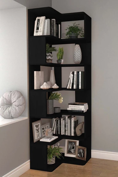 Woodesk  Pino, Ahşap, Köşe Kitaplık, 192x55 cm, Siyah Renk ürün görseli 1