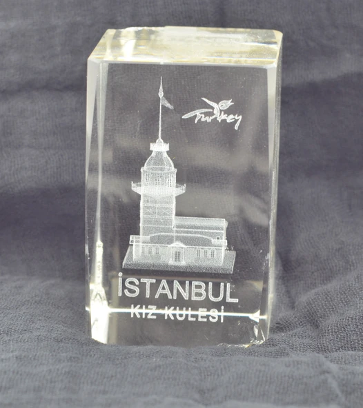 Dekoratif 3D Kristal Küp İstanbul Kız Kulesi (5cmx5cmx8cm) Kırık