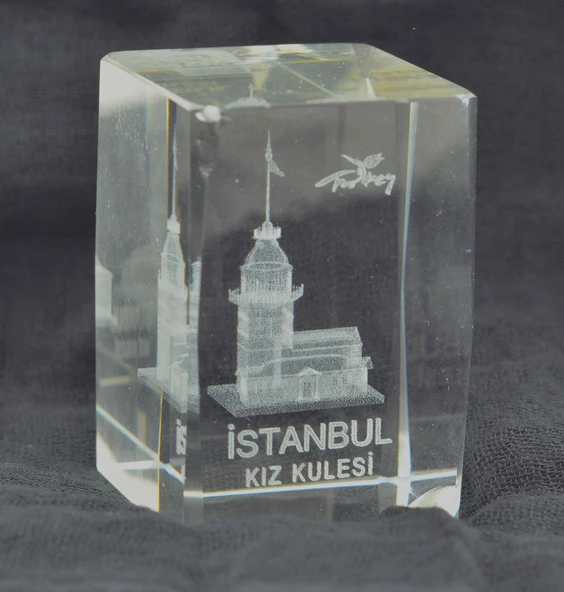 Dekoratif 3D Kristal Küp İstanbul Kız Kulesi (3.8cmx3.8cmx5.8cm) Kırık