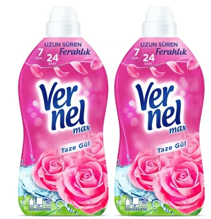 Vernel Max Konsantre Çamaşır Yumuşatıcısı Taze Gül 1440 Ml 60 Yıkama 2'li set