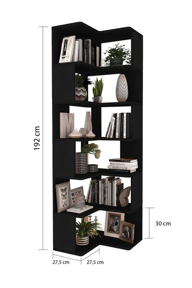 Woodesk  Bohem, Ahşap, Çalışma Masası Ve Köşe Kitaplık Takımı, Siyah Renk - 6