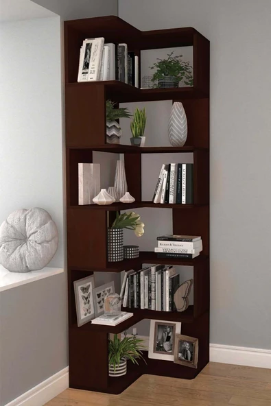 Woodesk  Pino, Ahşap, Köşe Kitaplık, 192x55 cm, Ceviz Renk