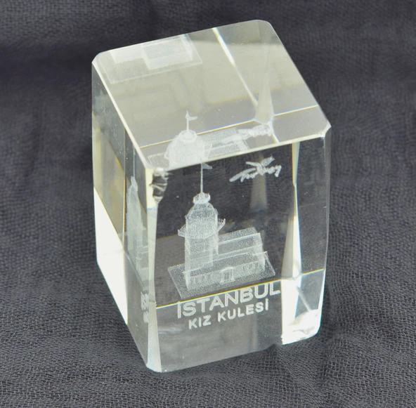 Dekoratif 3D Kristal Küp İstanbul Kız Kulesi (3.8cmx3.8cmx5.8cm) Kırık - 2