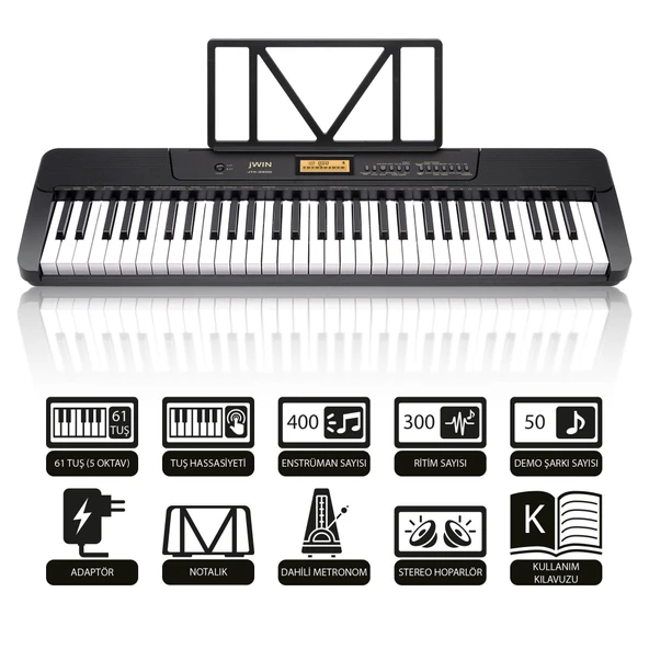 Jwin JTK-3600 61 Tuş Hassasiyetli 5 Oktav Org Seti - Siyah - 2