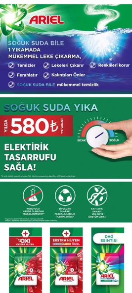 Ariel Matik Toz Çamaşır Deterjanı 7 KG Renklilere Özel / Dağ Esintisi (46 Yıkama)+ 10 KG Canlı Renkler - 9