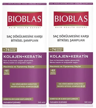 Bioblas Saç Dökülmesine Karşı Şampuan Kollajen + Keratin 360 ml 2'li avantajlı set