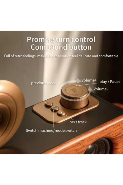 Torima B6 Nostaljik Gramafon 3d Sound Ahşap Bluetooth Hoparlör - 3