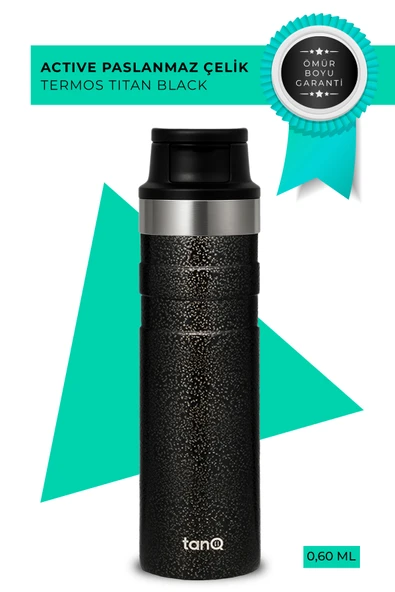 TanQ Ömür Boyu Garantili Active Plus Paslanmaz Çelik Termos Titan Black 0.60 Lt- (20 Oz)
