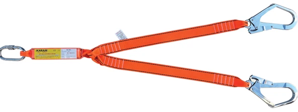 karam Çift Kol Şok Emicili Lanyard Kolon Halatlı Karabinalı Büyük Kancalı - Ka 361