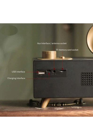 KeşifHOME RETRO Çift Hoparlörlü Gramafon Speaker Bluetooth Hoparlör Fm Radyo+Sd Kart+UsbA+Aux - 3