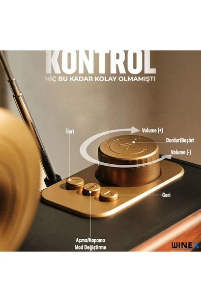 xmldünyası XD Çift Hoparlörlü Gramafon Speaker Bluetooth Hoparlör Fm Radyo+Sd Kart+UsbA+3.5mm Aux Girişli - 6