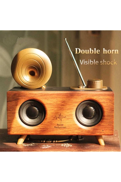 KeşifHOME RETRO Çift Hoparlörlü Gramafon Speaker Bluetooth Hoparlör Fm Radyo+Sd Kart+UsbA+Aux