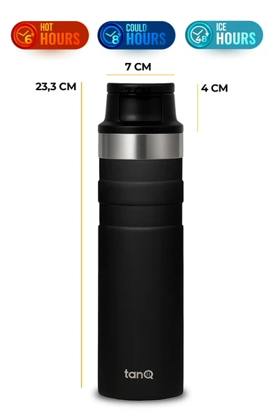 TanQ Ömür Boyu Garantili Active Plus Paslanmaz Çelik Termos Midnihgt Black 0.60 Lt- (20 Oz) - 2