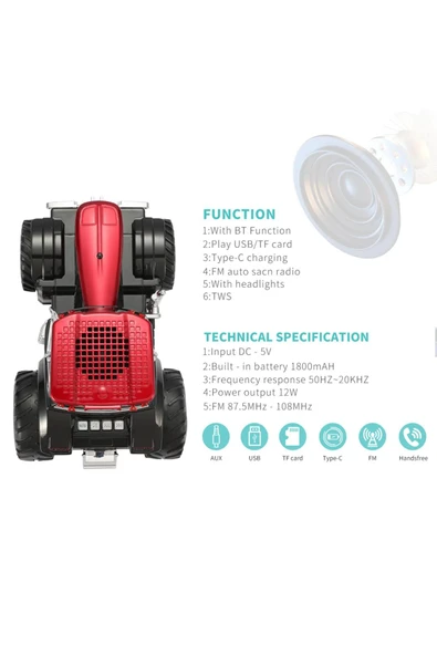 AbaTech Traktör Araba Bluetooth Hoparlör USB/FM Radyo Speaker Nostaljik Radyo - 4