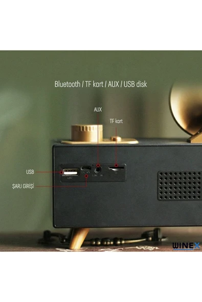 xmldünyası XD Çift Hoparlörlü Gramafon Speaker Bluetooth Hoparlör Fm Radyo+Sd Kart+UsbA+3.5mm Aux Girişli - 7