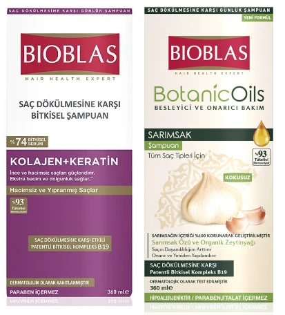Bioblas Sarımsak Şampuanı Tüm Saç Tipleri İçin Bioblas Saç Dökülmesine Karşı Şampuan Kollajen + Keratin 360 ml 2'li set