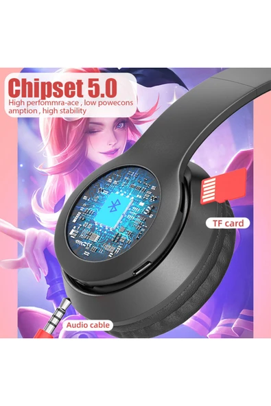 Choice P47M Wireless Headphone Flash Light Cute Cat Ears Fone with Mic Control LED Stereo Music Helmet P... - Resim 4