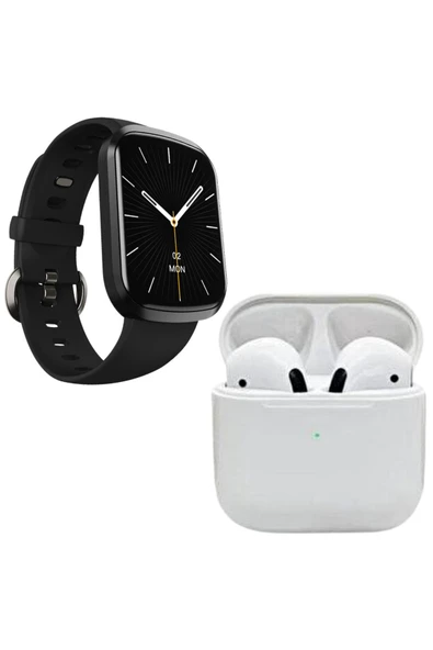 xmldünyası Pro 5 Beyaz Bluetooth Kulaklık Smartwatch Siyah Akıllı Saat - 2