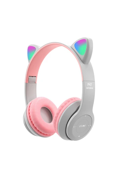 Choice P47M Wireless Headphone Flash Light Cute Cat Ears Fone with Mic Control LED Stereo Music Helmet P... ürün görseli 1