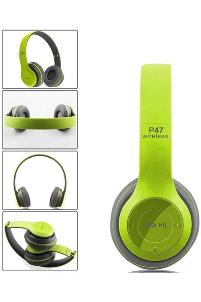 Grove P47 Yeşil Bluetooth Kafa Üstü Kulaklık FM Radyolu Aux Hediyeli