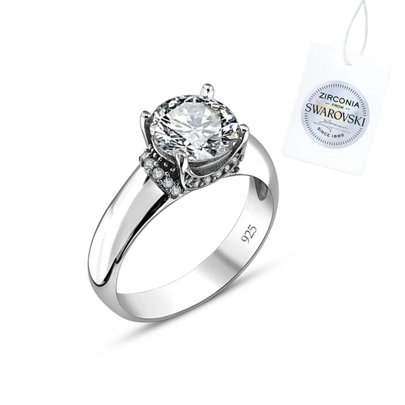 Gümüş Swarovski Zirconia Taşlı Tektaş Yüzük