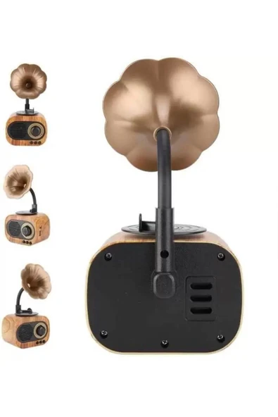Avagir Ahşap Tasarımlı Bluetooth Hoparlör Şık B5 Nostaljik Mini Gramafon Radyo Usb Radyo Yüksek Ses Kalite - 2