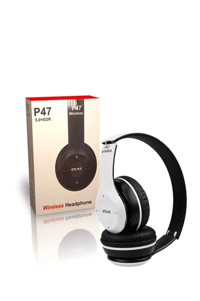 ANADOLU PARS Beyaz P47 Şarjlı Kulaküstü Katlanabilir Bluetooth Kablosuz Kulaklık