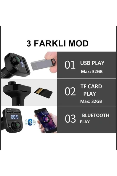 SUNSAY Car X8 Araç Fm Transmitter 5.0 Bluetooth Araç Kiti Usb Mp3 Sd Kart Girişli 2023 Model Uyumlu - 3