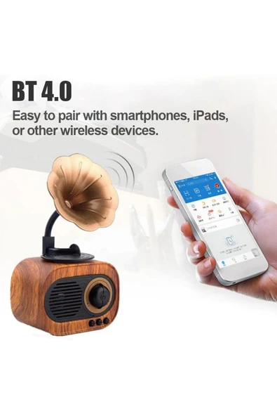 Avagir Ahşap Tasarımlı Bluetooth Hoparlör Şık B5 Nostaljik Mini Gramafon Radyo Usb Radyo Yüksek Ses Kalite - 6