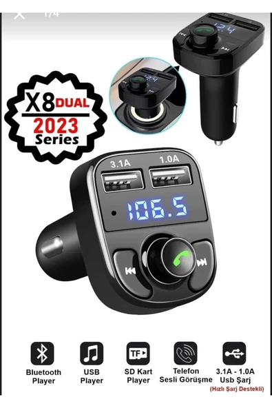 SUNSAY Car X8 Araç Fm Transmitter 5.0 Bluetooth Araç Kiti Usb Mp3 Sd Kart Girişli 2023 Model