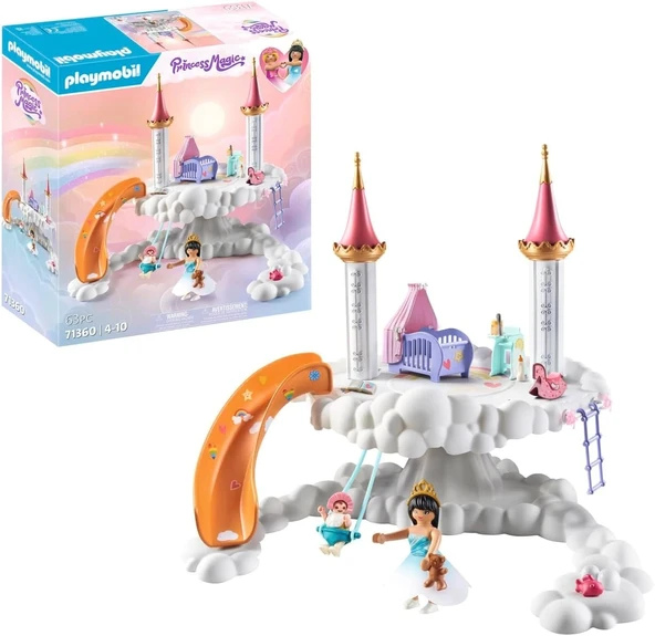 Playmobil Princess Magic 71360 Göksel Bebek Bulutu, Bulutlarda Büyülü Bebek Odası, Bebek Beşiği, Sallanan At, Oyuncak Ay