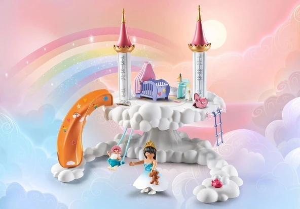 Playmobil Princess Magic 71360 Göksel Bebek Bulutu, Bulutlarda Büyülü Bebek Odası, Bebek Beşiği, Sallanan At, Oyuncak Ay - 2