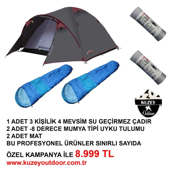 Evolite Kamp Seti ( Çadır, Uyku Tulumu ve Mat)