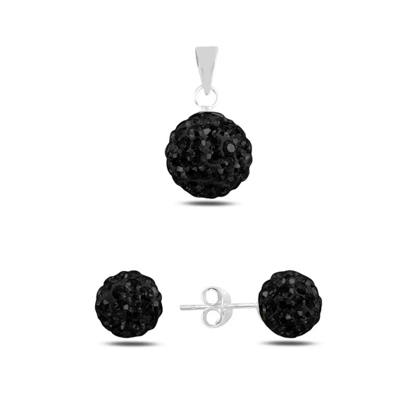 Gümüş Top Kristal Taşlı Set