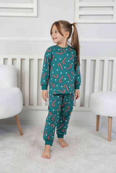 Yılbaşı Temalı Baston Şeker Desenli %100 Pamuk Unisex Pijama Takımı - Resim 6