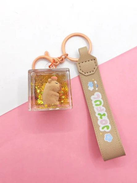 Capybara Anahtarlık Kapibara Sulu Pullu Küp Anahtarlık - Cupcake