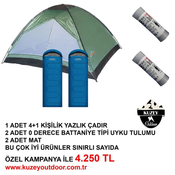 Evolite Kamp Seti ( Çadır, Uyku Tulumu ve Mat)
