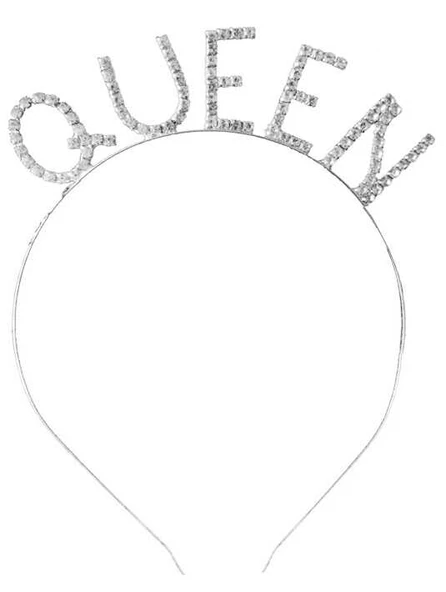 Elmas Taşlı Qeen Metal Taç Gümüş ürün görseli 1