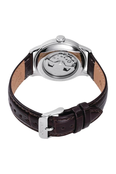 Orient Kurmalı Otomatik Deri Kahverengi Kristal Cam 38 mm Erkek Kol Saati - 3
