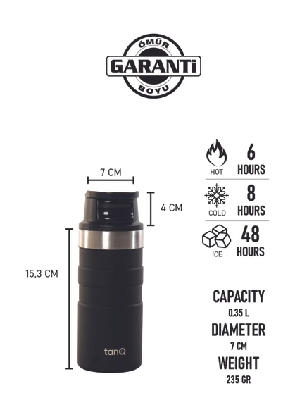 TanQ Ömür Boyu Garantili Active Paslanmaz Çelik Termos Midnight Black 0.35 Lt- (12 Oz) - 2