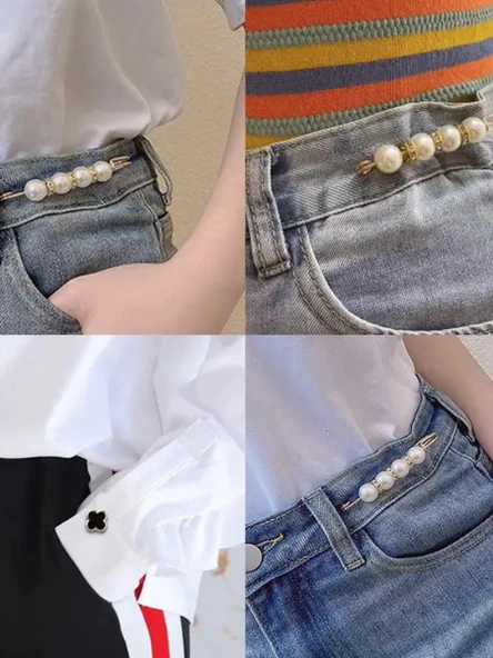 4'lü Set Pantolon Beli Daraltma Aparatı, Gold Renk, Pantolon Beli Daraltma Seti, Bel Daraltma İğnesi, İğne, Kemer - 6